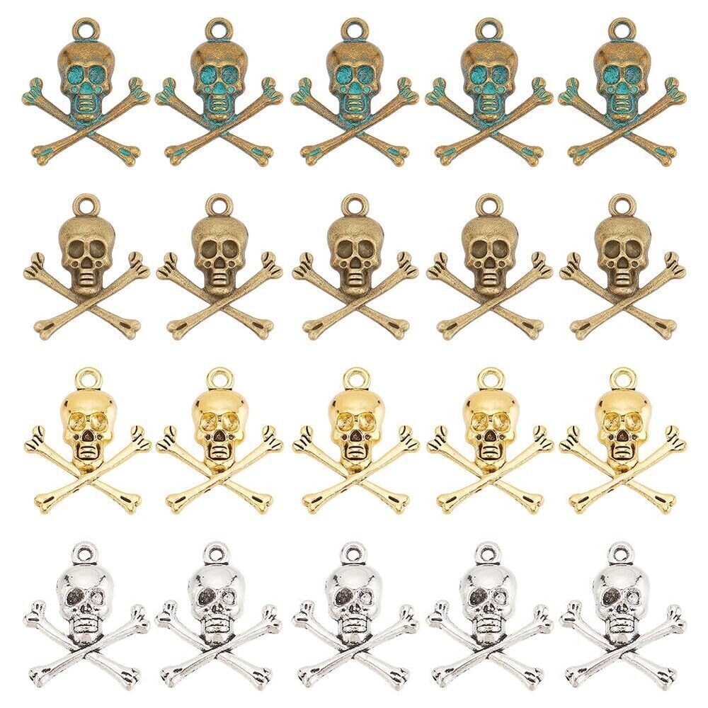 4751 120pcs 4 Colors Tibetan Skull Charms Skeleton Head Charms Pirate Style